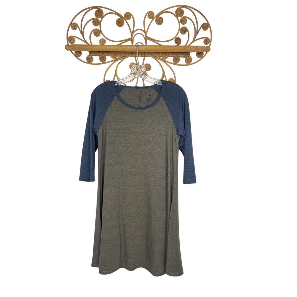 Natural Life Raglan Tunic Top Small Gray Blue Baseball Tee Colorblock Soft Knit